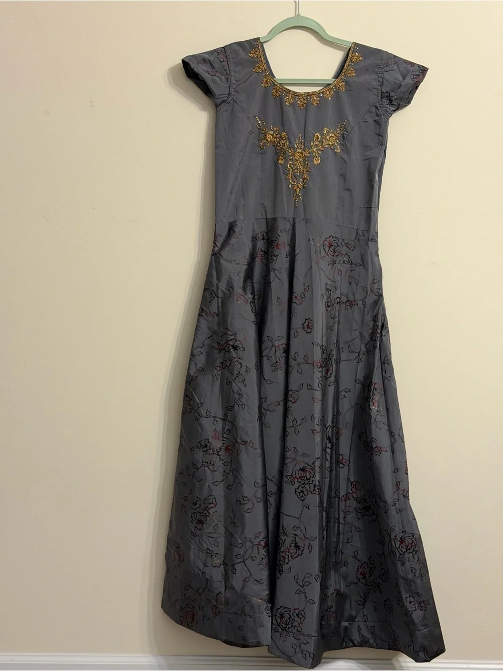 Women’s Charcoal Gray Embroidered Maxi Dress